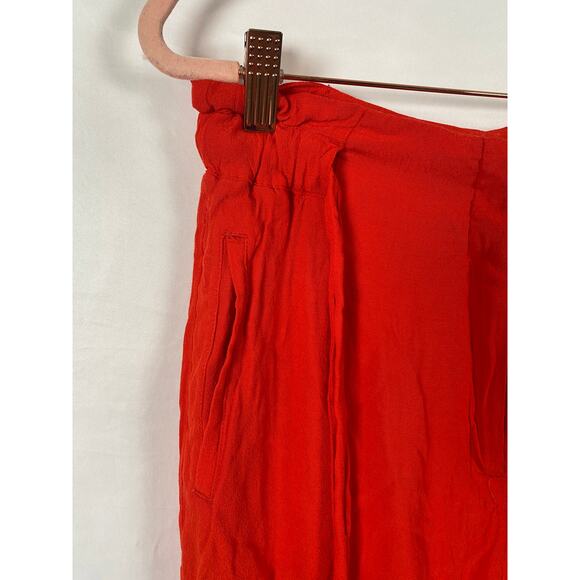 H&M Women Red Cullote Crop Paperbag Pants Pockets Belted Elastic Waist Size 8 - Picture 5 of 10